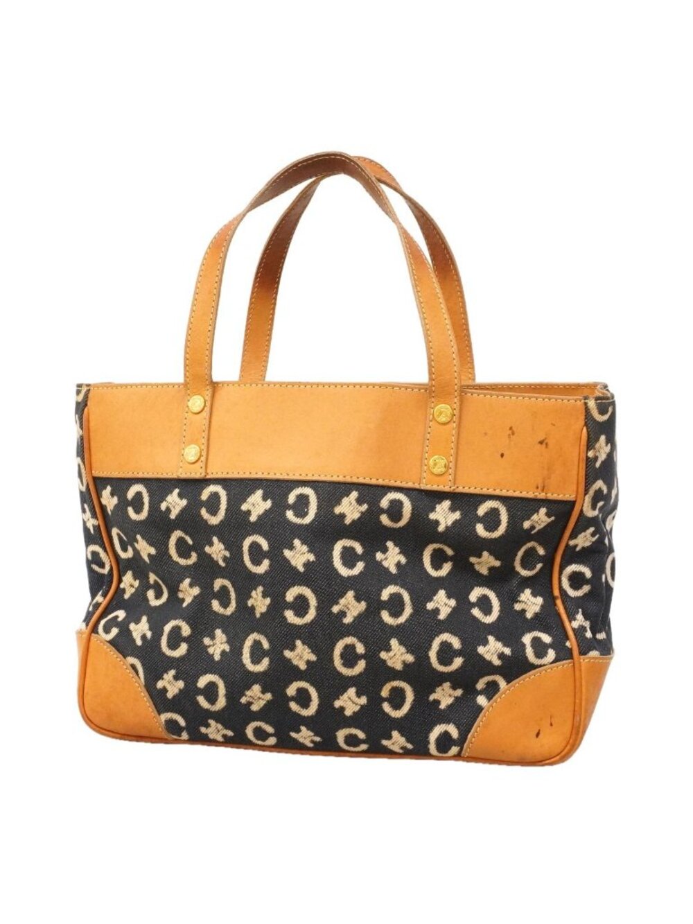 Celine Handbag C Macadam Denim Navy Light Brown Gold